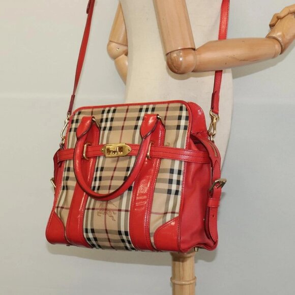 BURBERRY Nova Check Hand Bag PVC 2way Beige Gold Auth - Picture 1 of 16